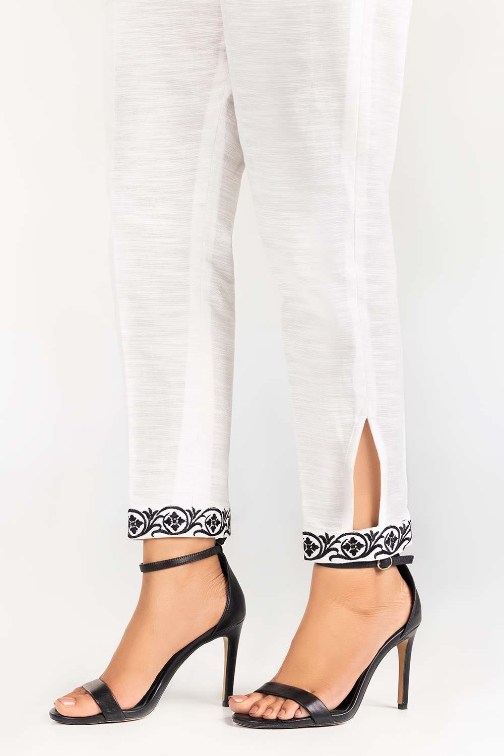 Off-White Embroidered Khaddar Trouser