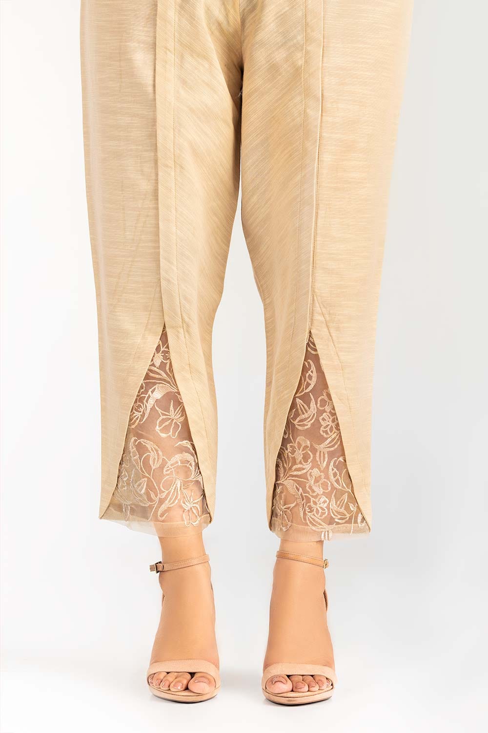 Beige Embroidered Khaddar Trouser