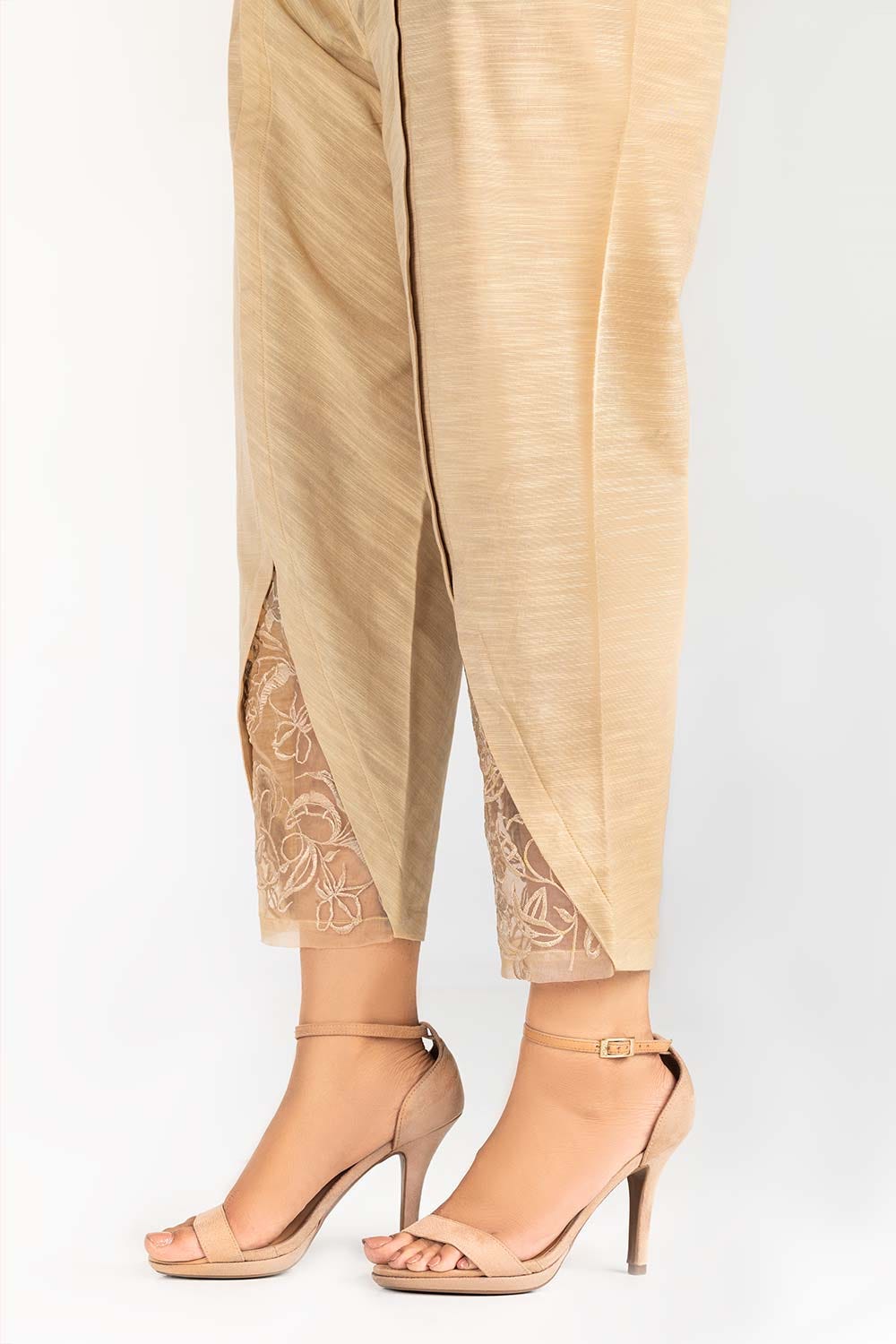 Beige Embroidered Khaddar Trouser