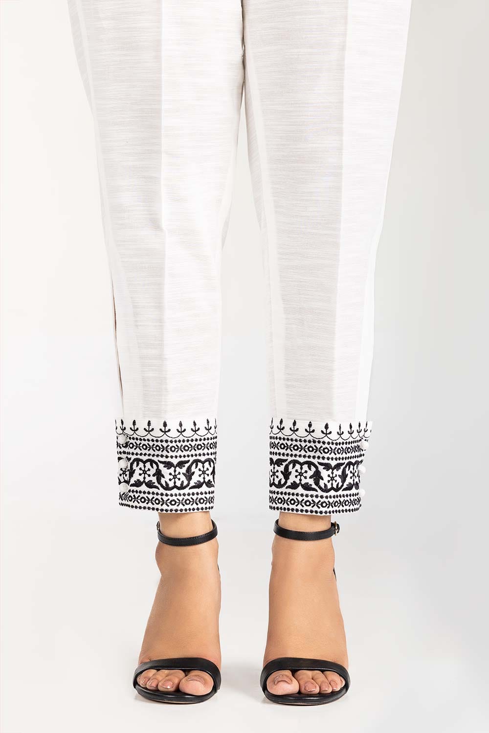 Off-White Embroidered Khaddar Trouser