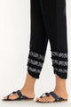 Black Screen Printed Raw Silk Pants