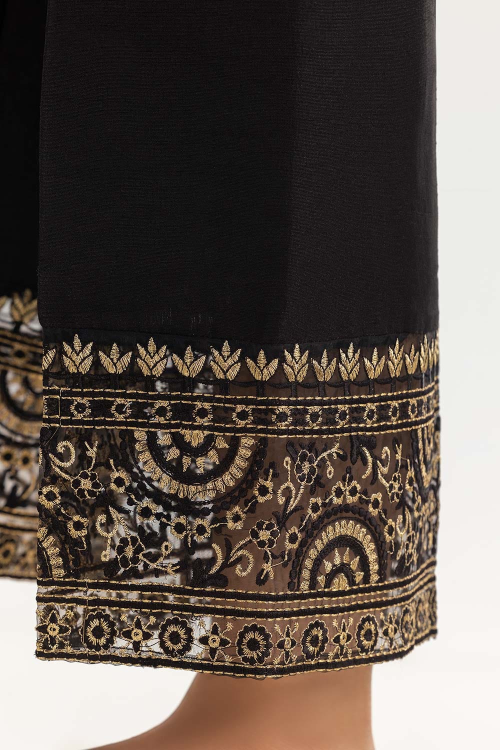 Black Embroidered Raw Silk Pants
