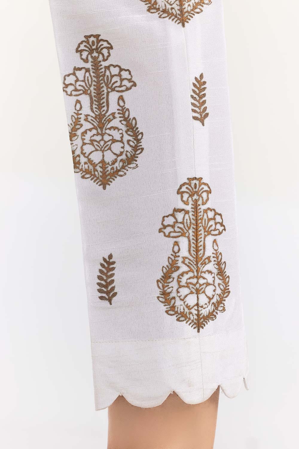 White Screen Printed Raw Silk Pants