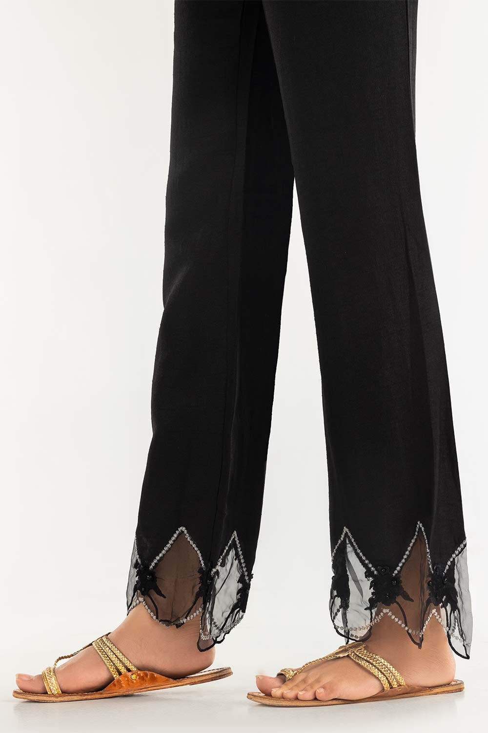 Black Embroidered Raw Silk Pants