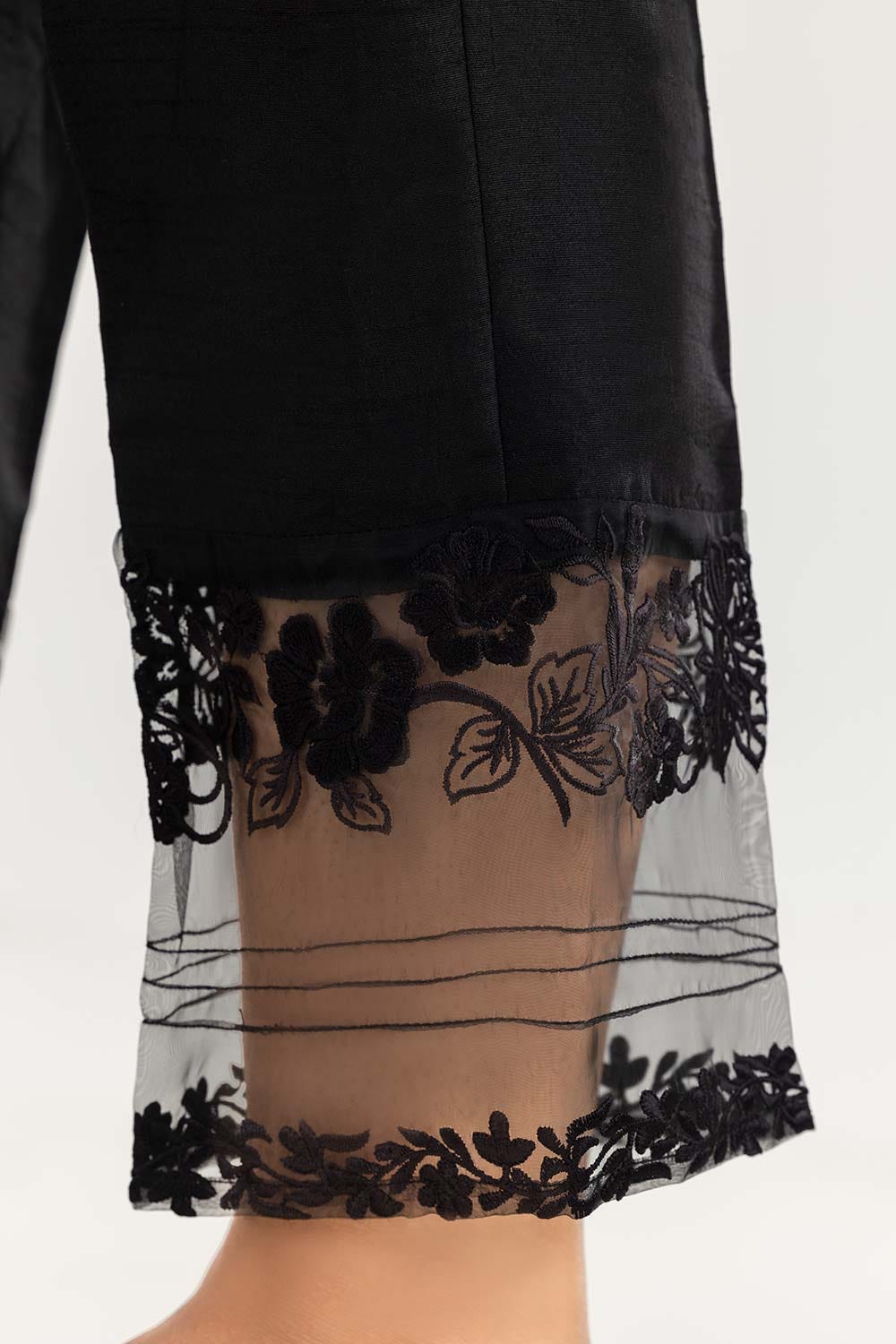 Black Embroidered Raw Silk Pants