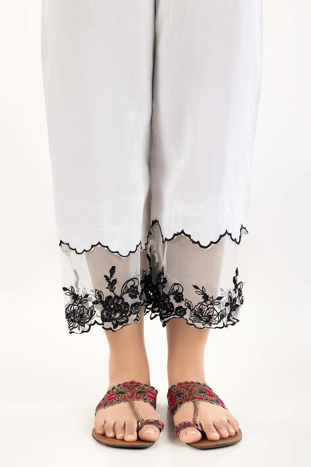 Off White Embroidered Raw Silk Trousers