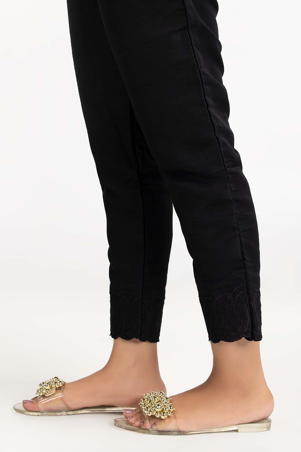 Black Embroidered Raw Silk Trouser