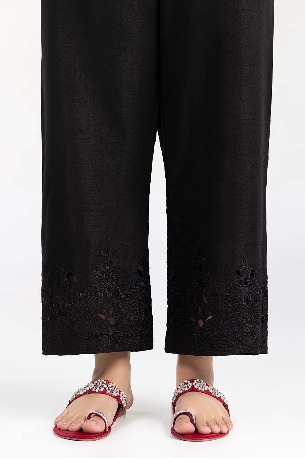 Black Embroidered Raw Silk Trouser