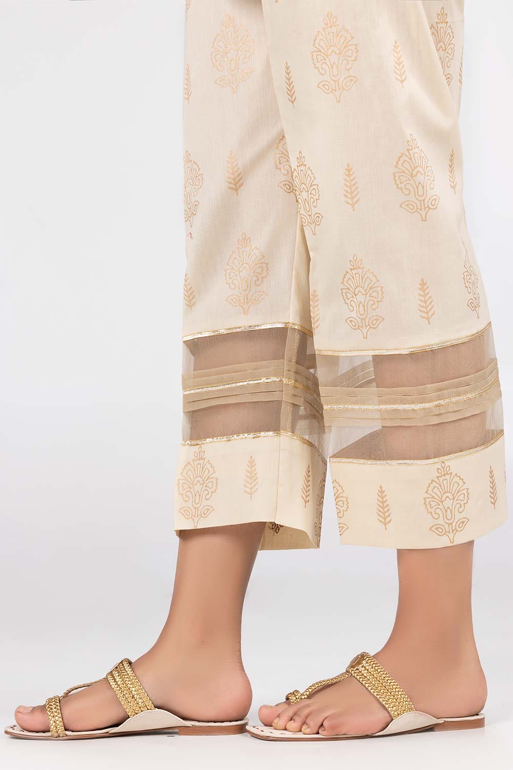 Beige Printed Cambric Trousers