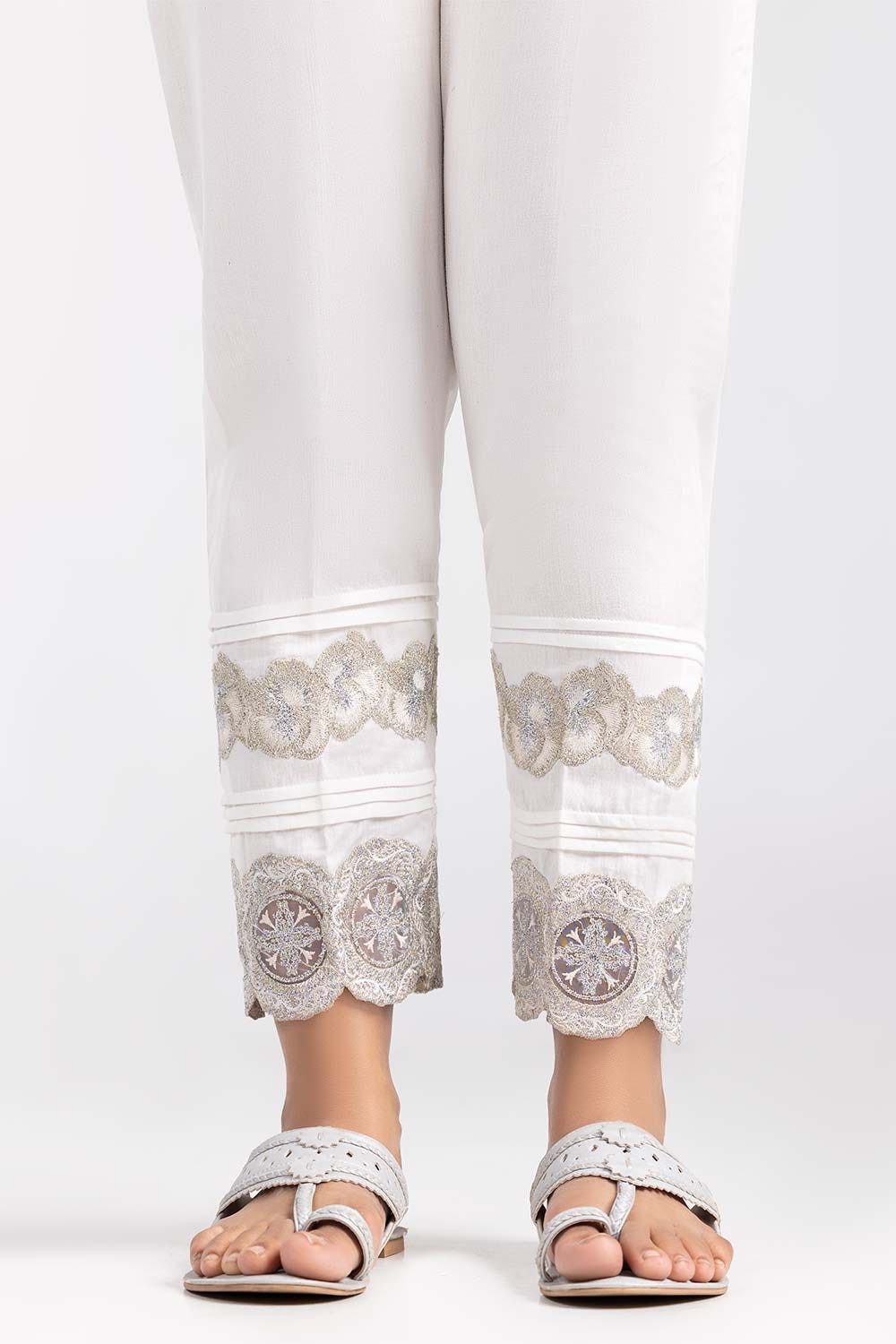 Off White Embroidered Cambric Trousers
