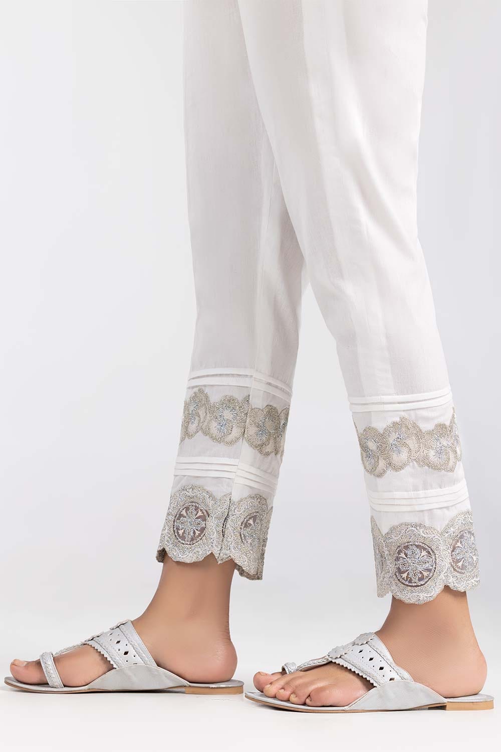 Off White Embroidered Cambric Trousers