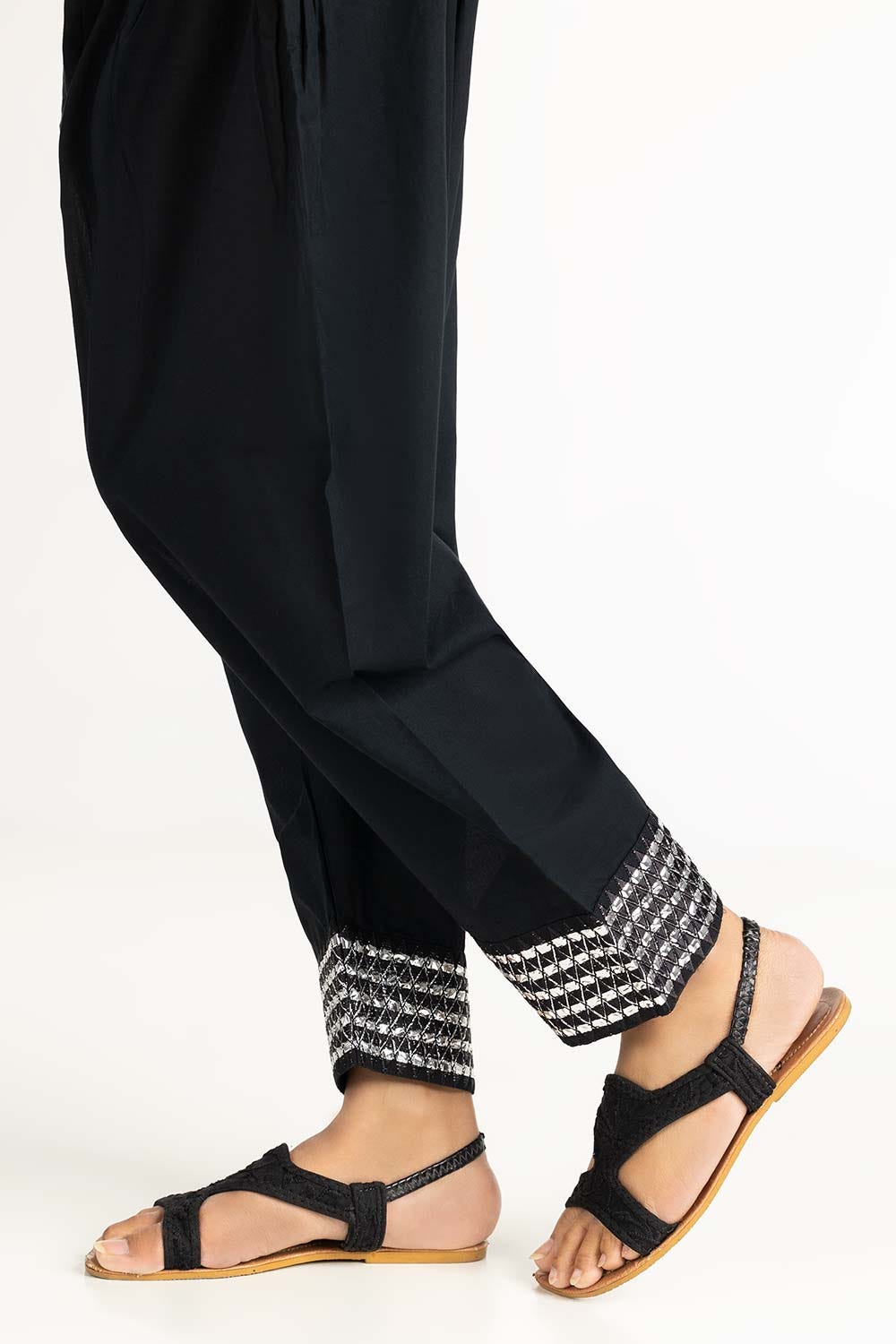 Black Embroidered Cambric Shalwar