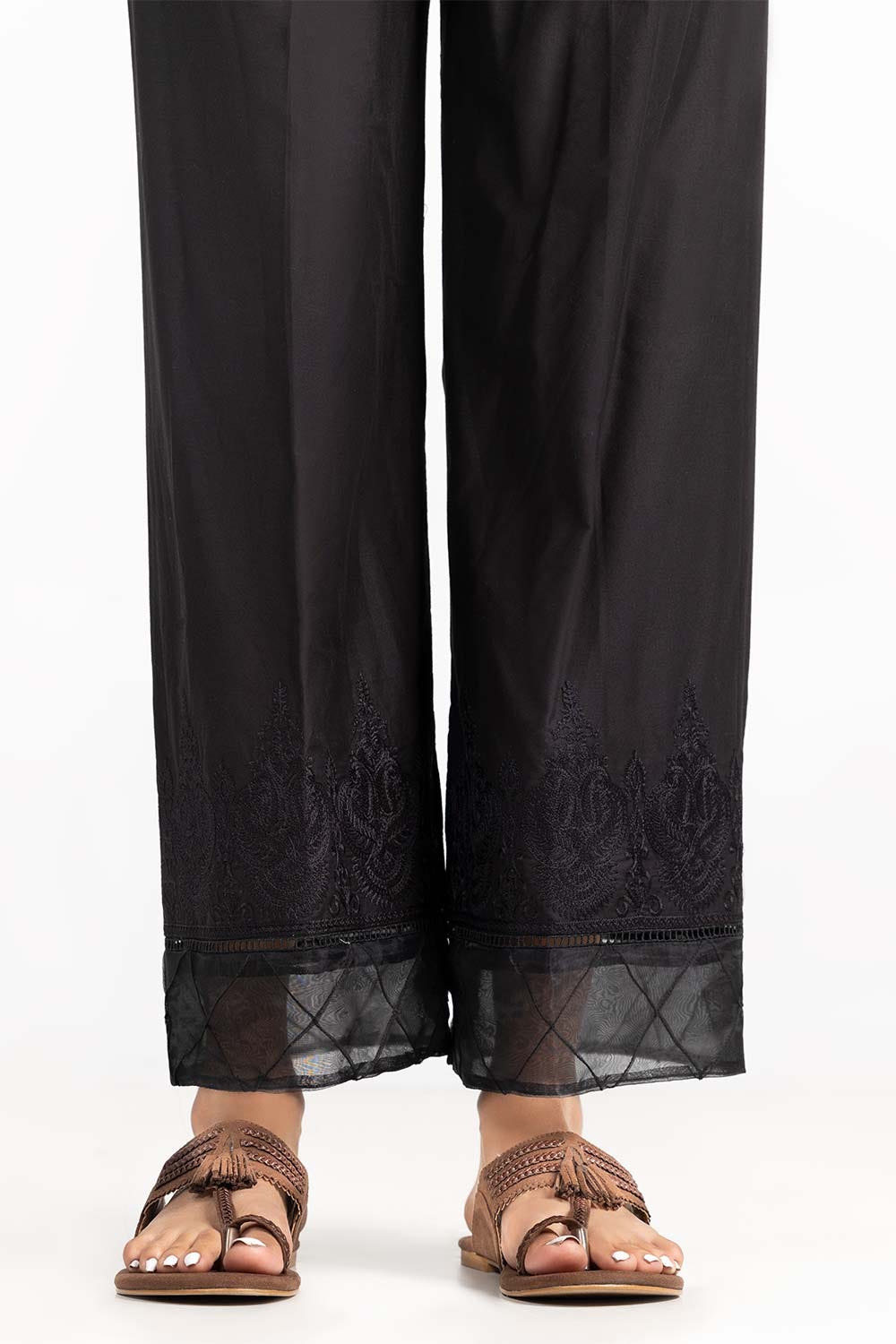 Black Cambric Embroidered Trousers