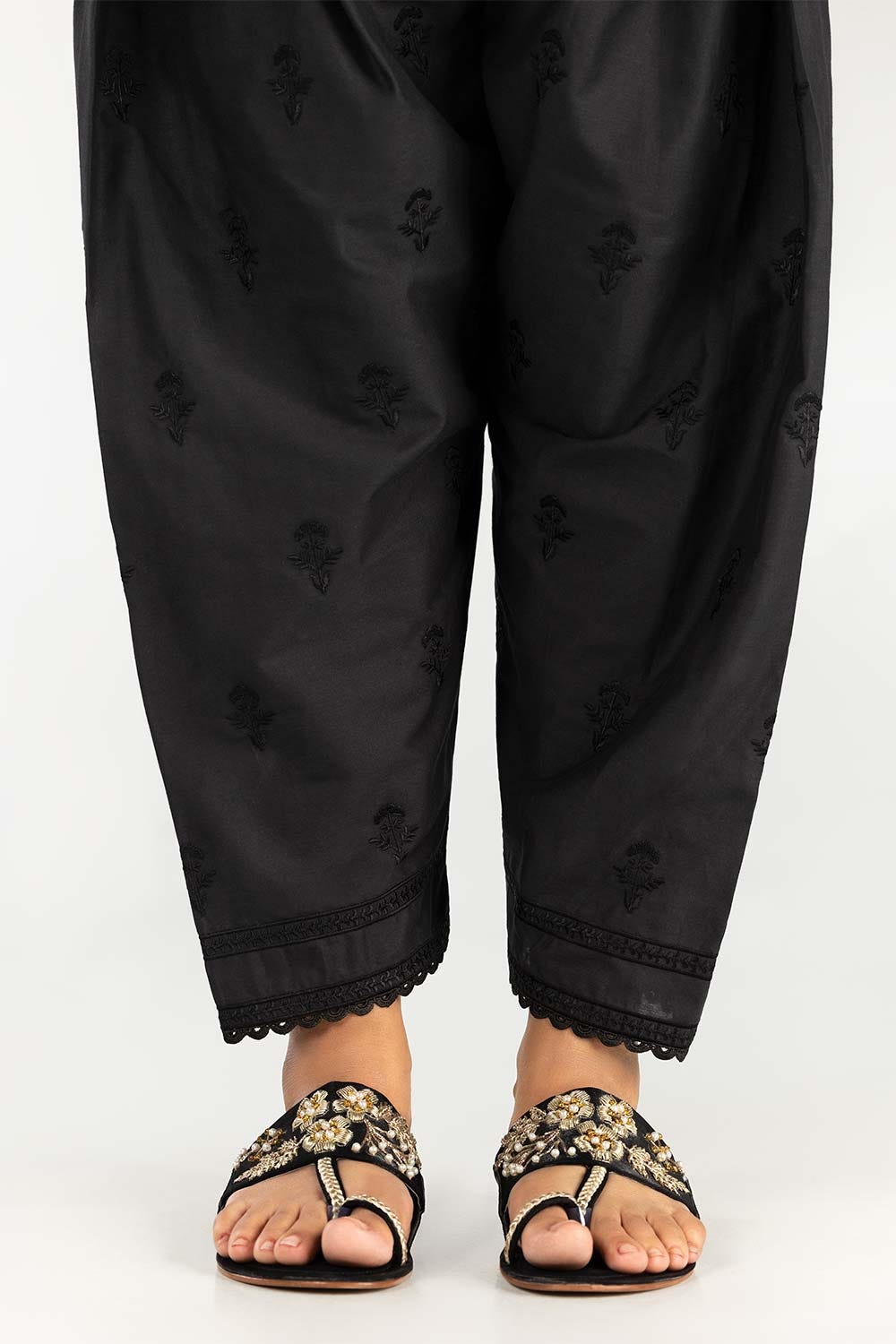 Black Cambric Embroidered Shalwar