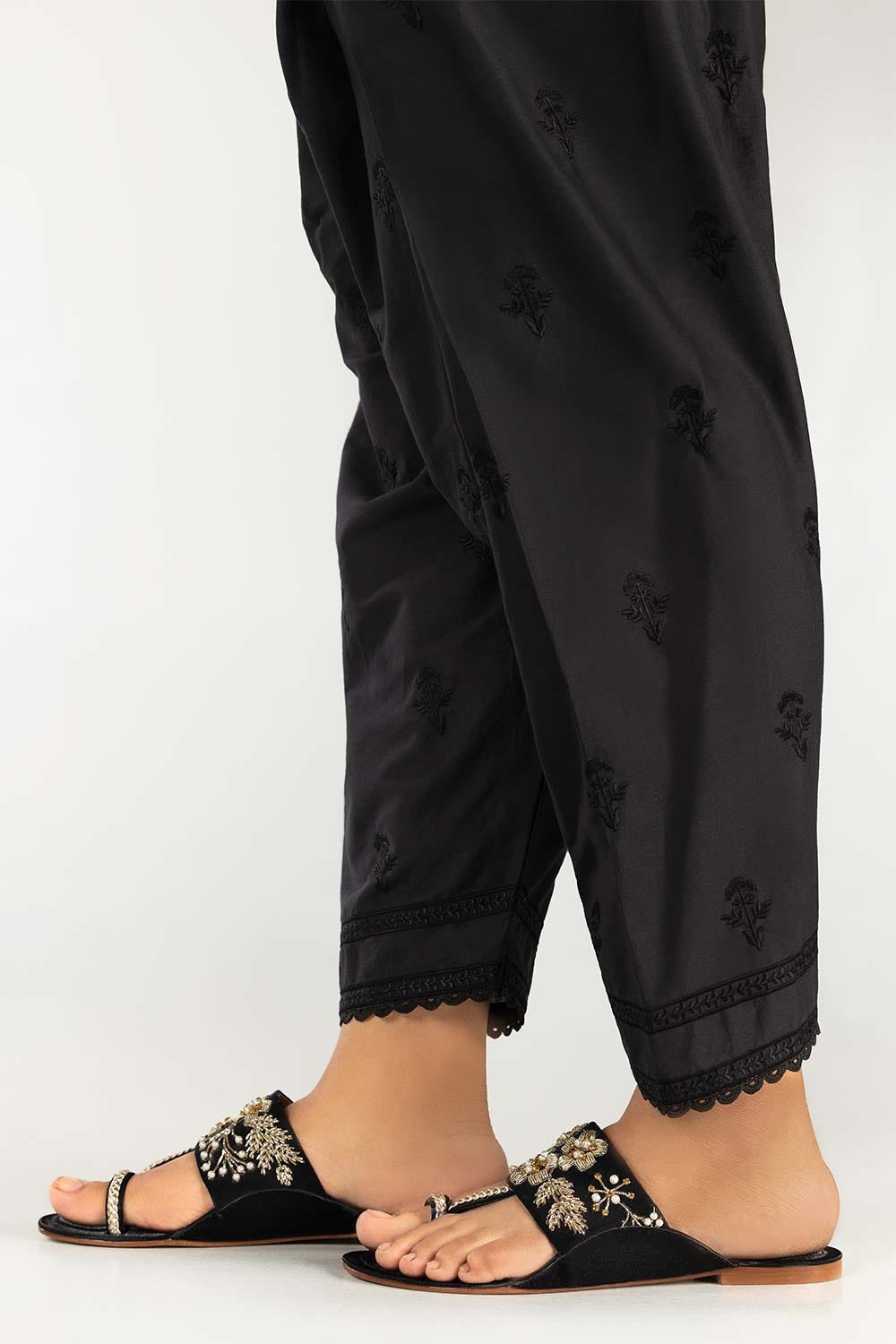 Black Cambric Embroidered Shalwar