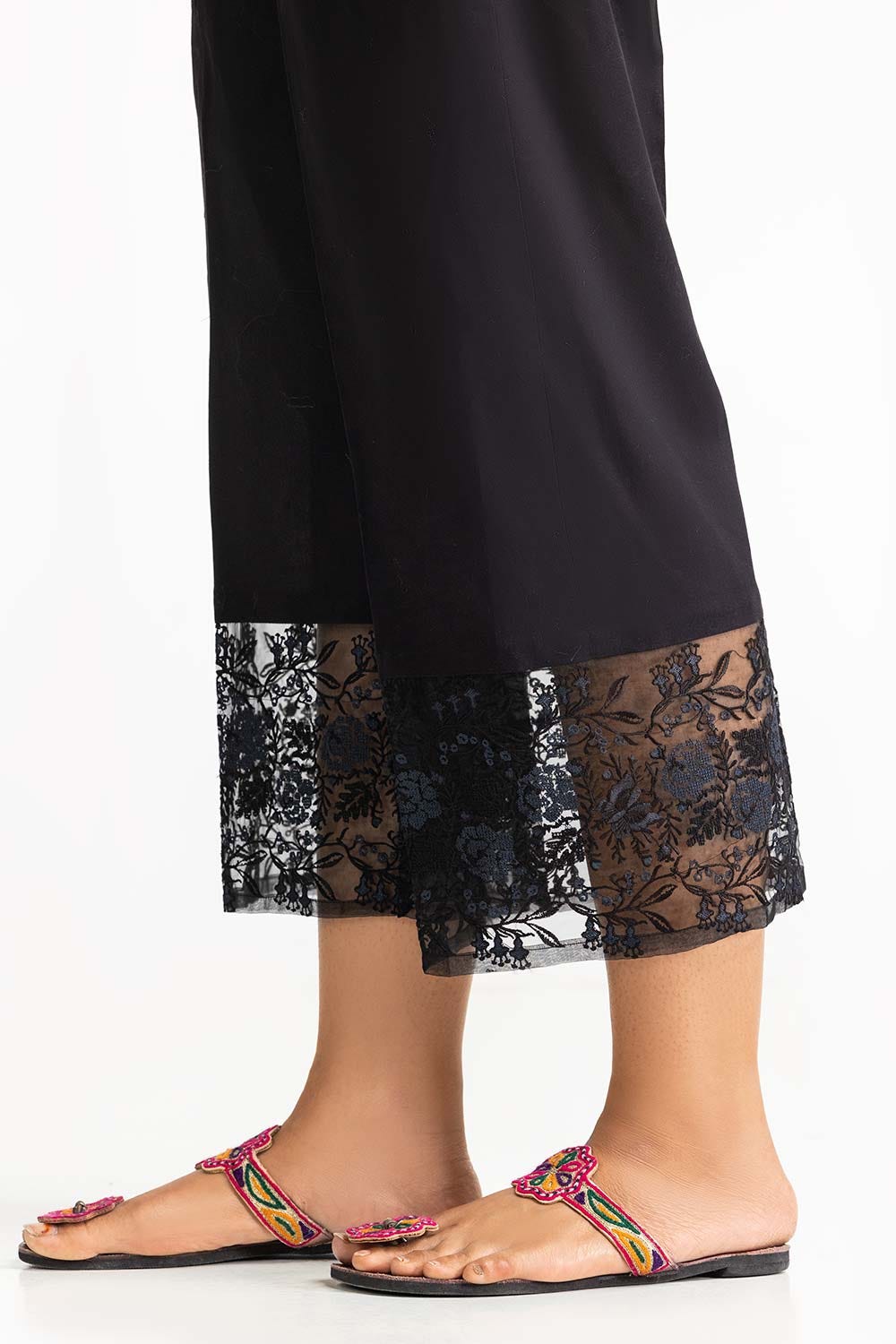 Black Dyed Cambric Embroidered Trouser