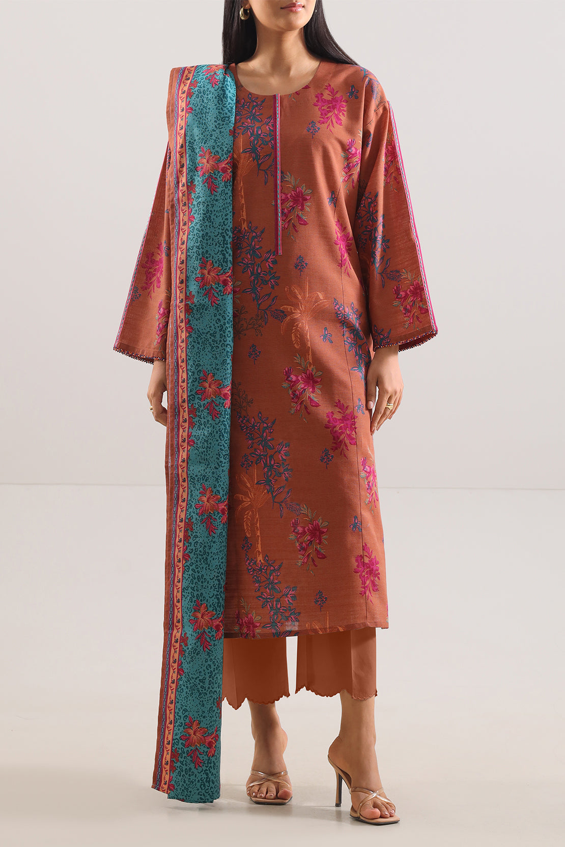 Unstitched Printed Cotton Khaddar 3 Piece114078