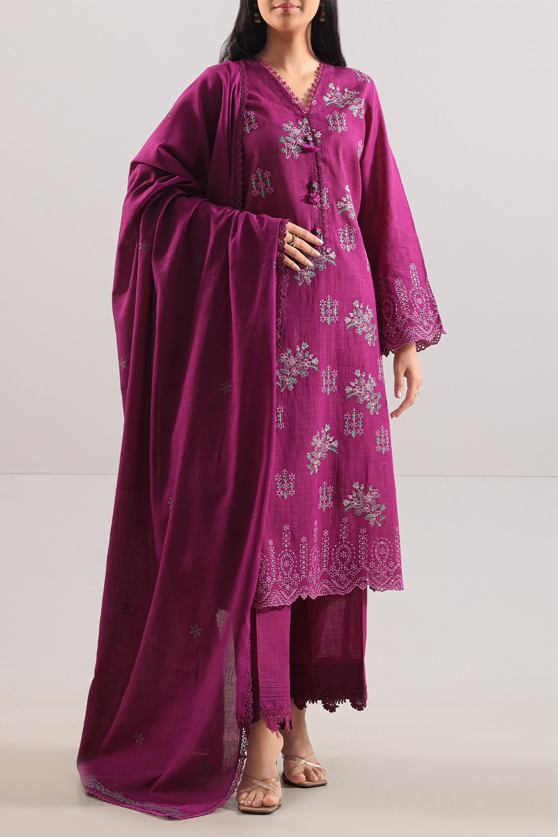 Unstitched Solid Embroidered Cotton Khaddar 3 Piece120608