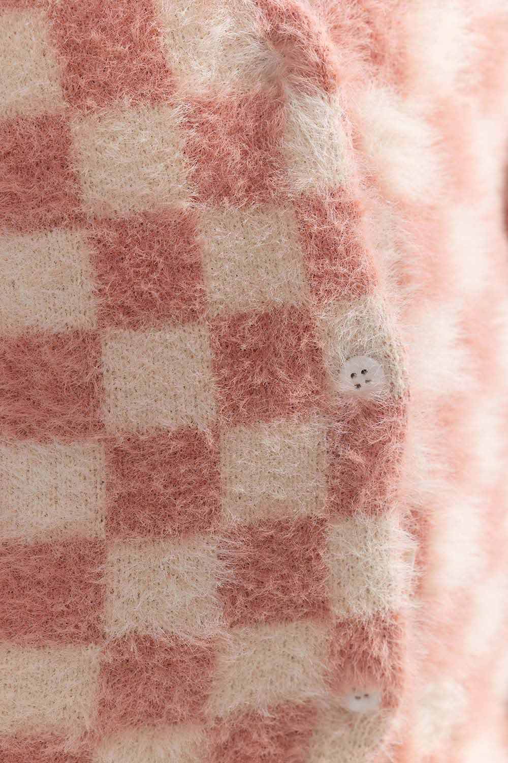 Pink-Off-White Feather Yarn Button Down Sweater Swk-Fw21-105
