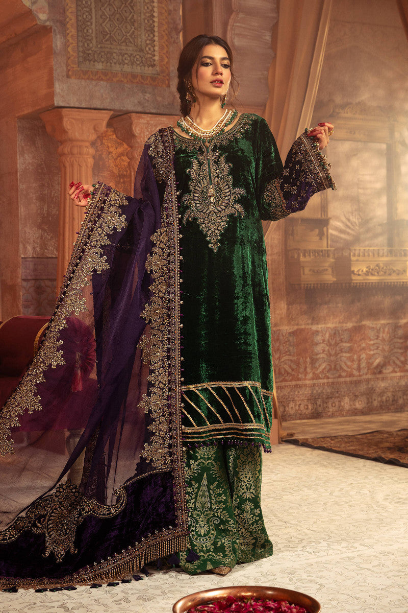 Unstitched Velvet Vel-20-108-Emerald Green