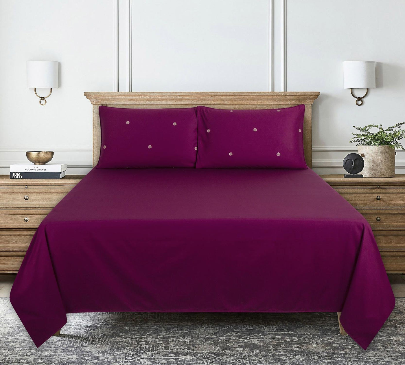 Vivid Violat-400 Embroidered Bed Sheet Set