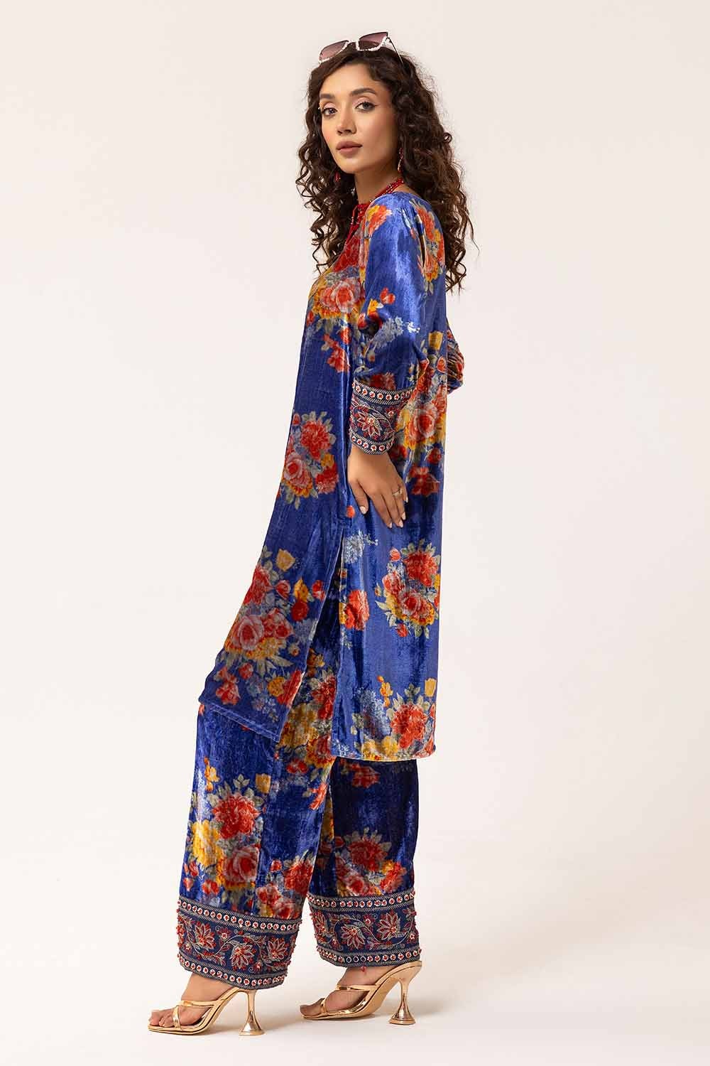2 Piece Unstitched Hand Embroidered Velvet Suit