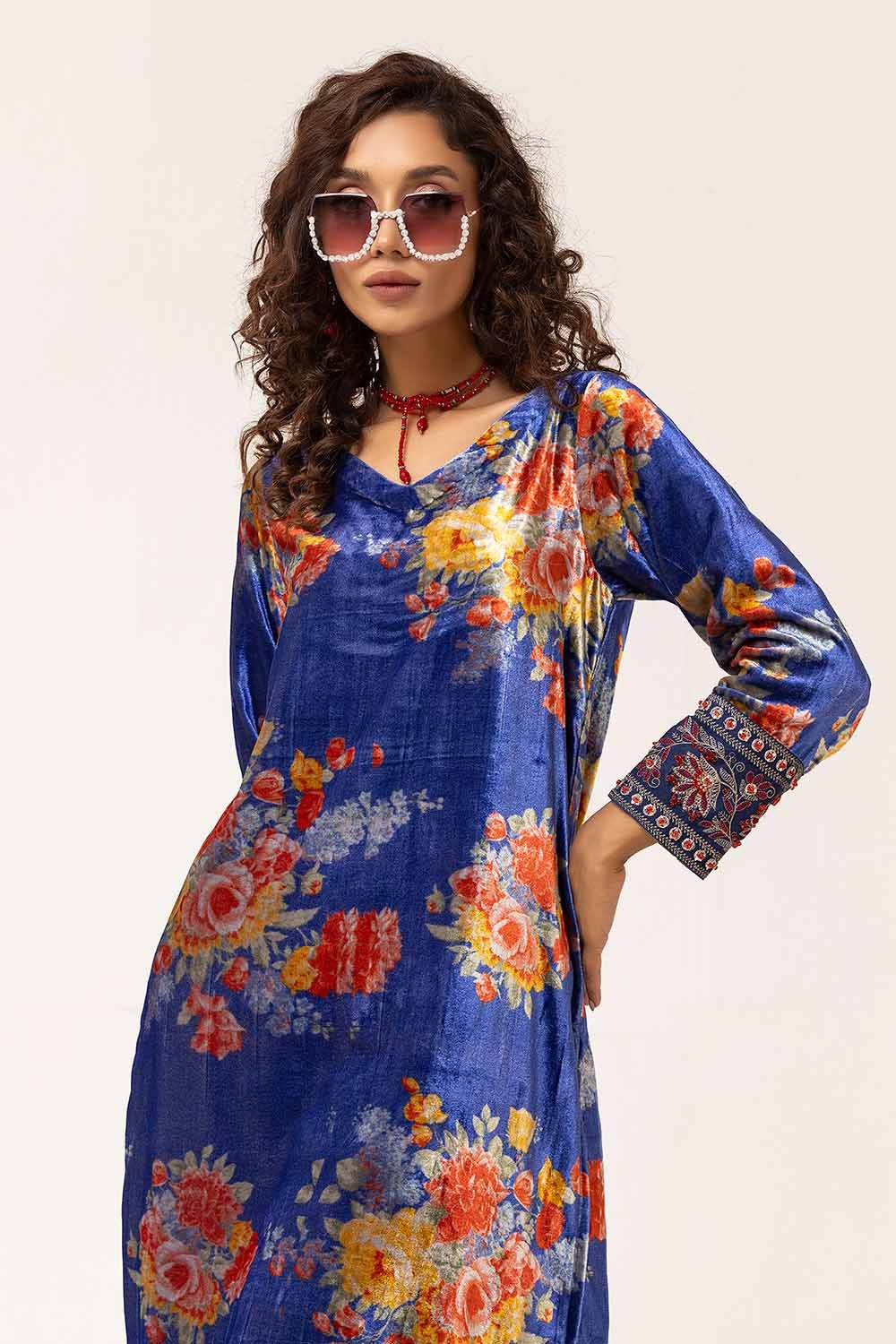 2 Piece Unstitched Hand Embroidered Velvet Suit