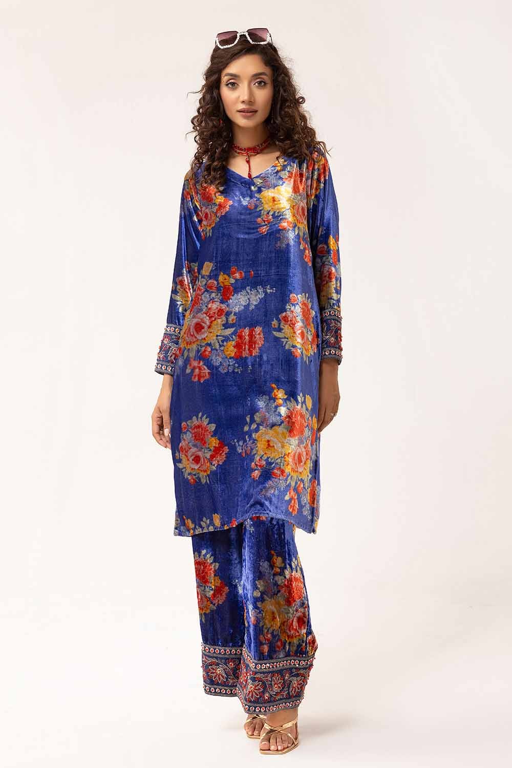 2 Piece Unstitched Hand Embroidered Velvet Suit