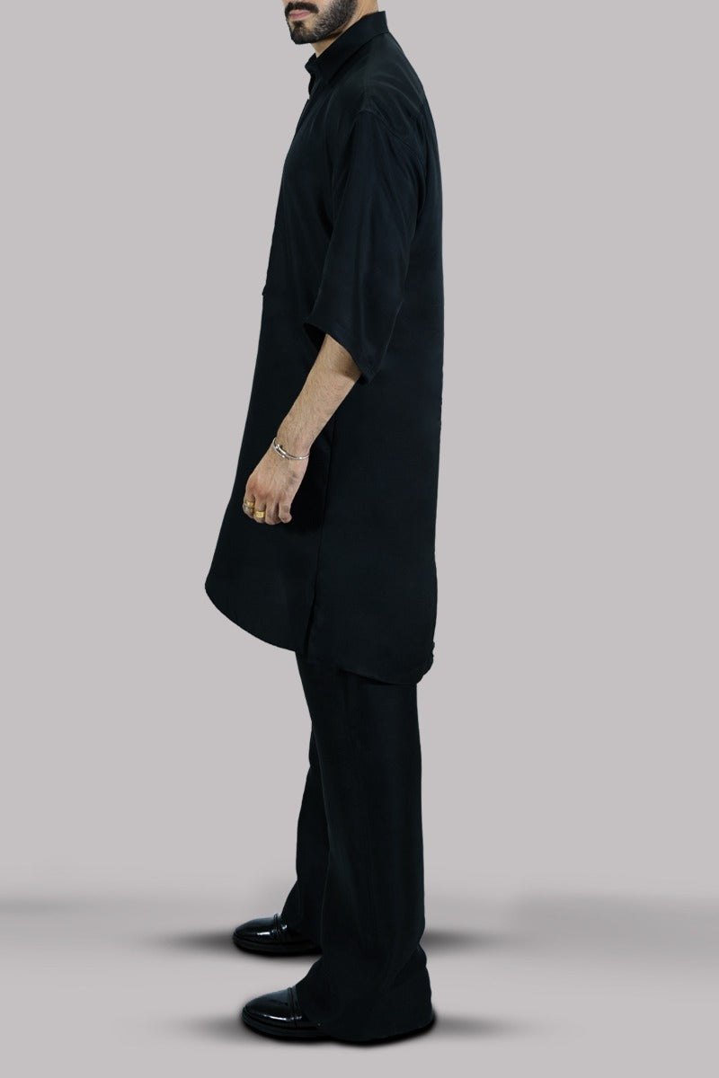Black Raw Silk Set