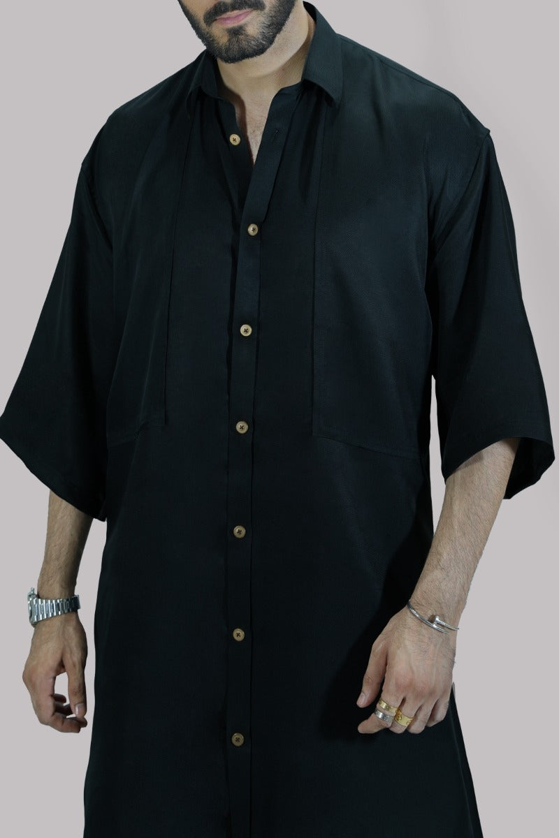 Black Raw Silk Set