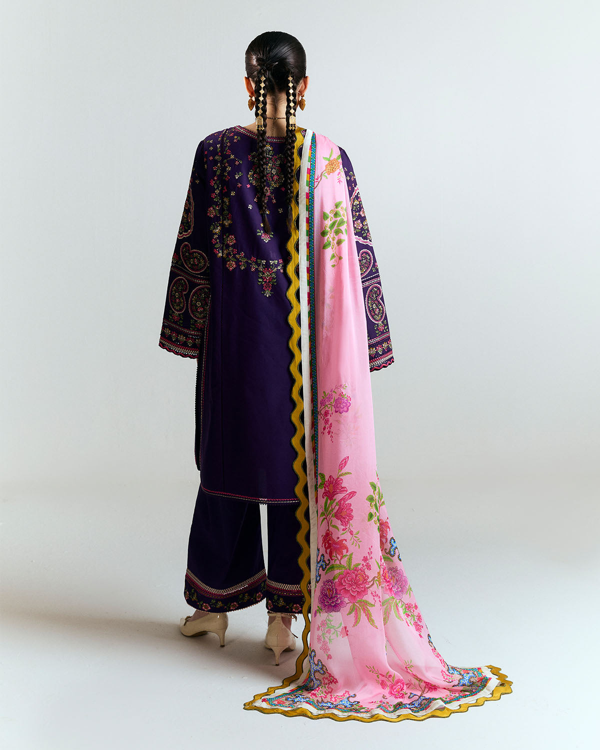3 Piece Embroidered Twill Linen Suit