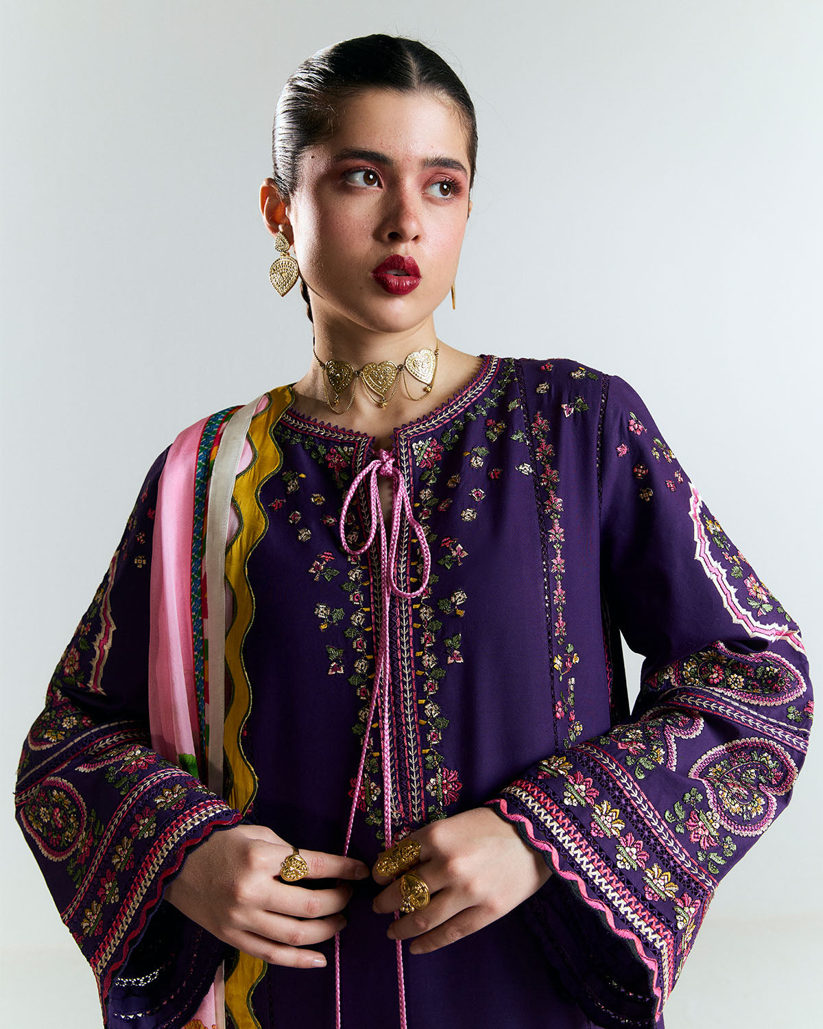 3 Piece Embroidered Twill Linen Suit
