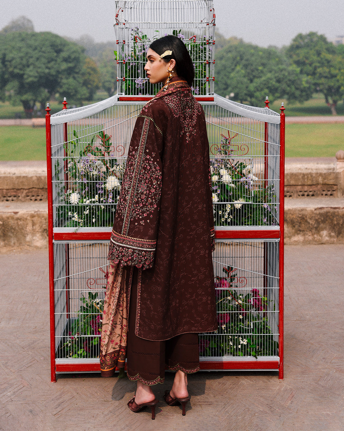 3 Piece Embroidered Raw Silk Suit