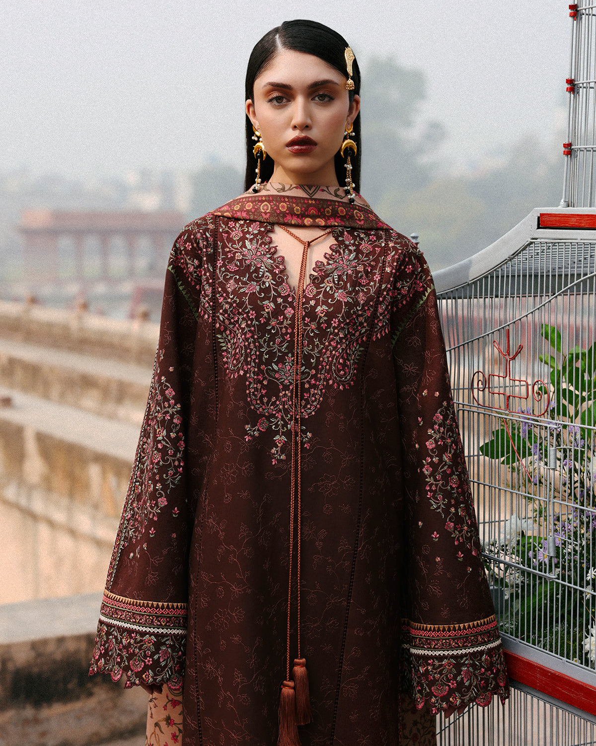 3 Piece Embroidered Raw Silk Suit