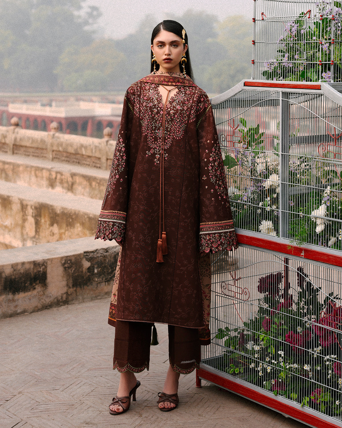 3 Piece Embroidered Raw Silk Suit