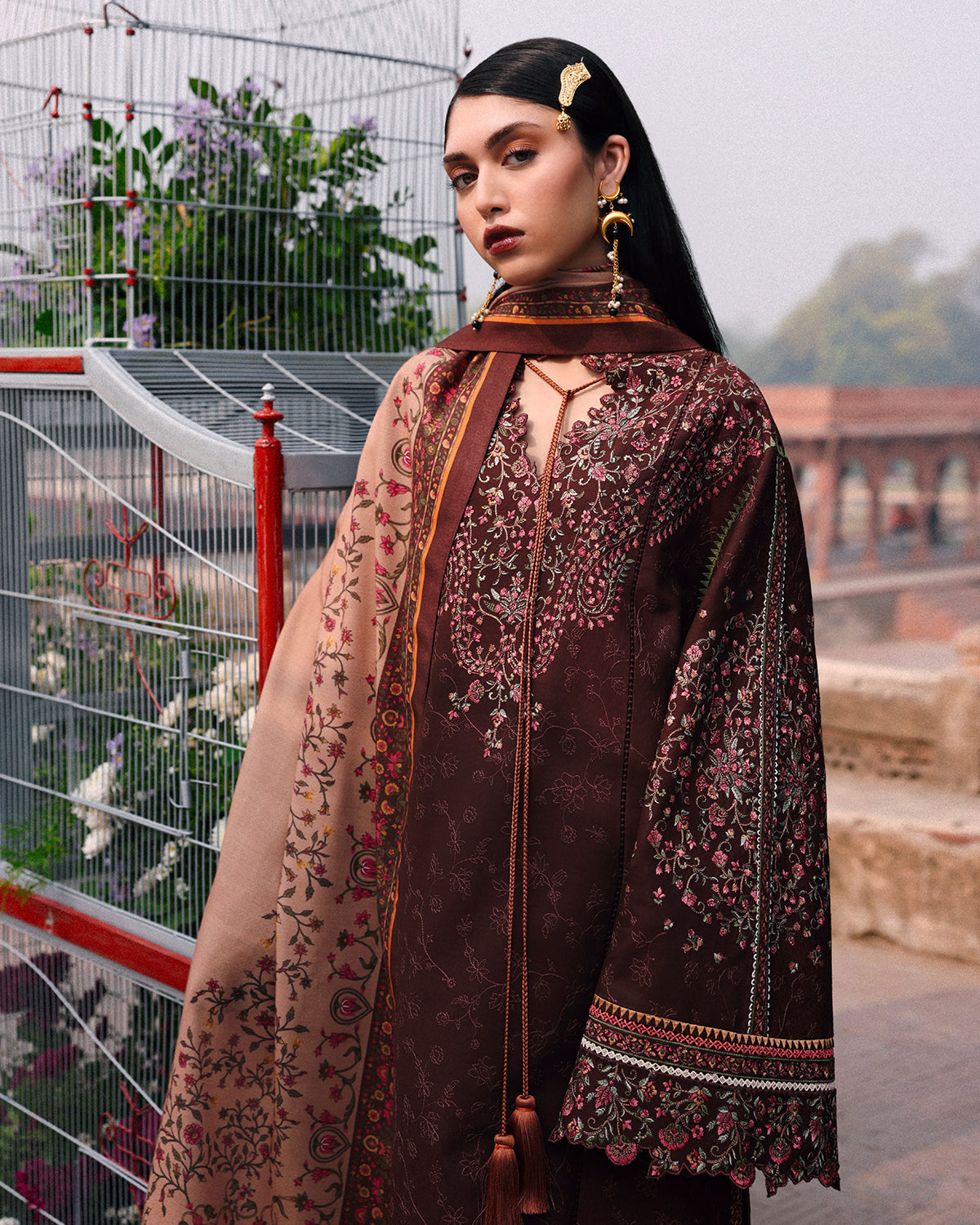 3 Piece Embroidered Raw Silk Suit