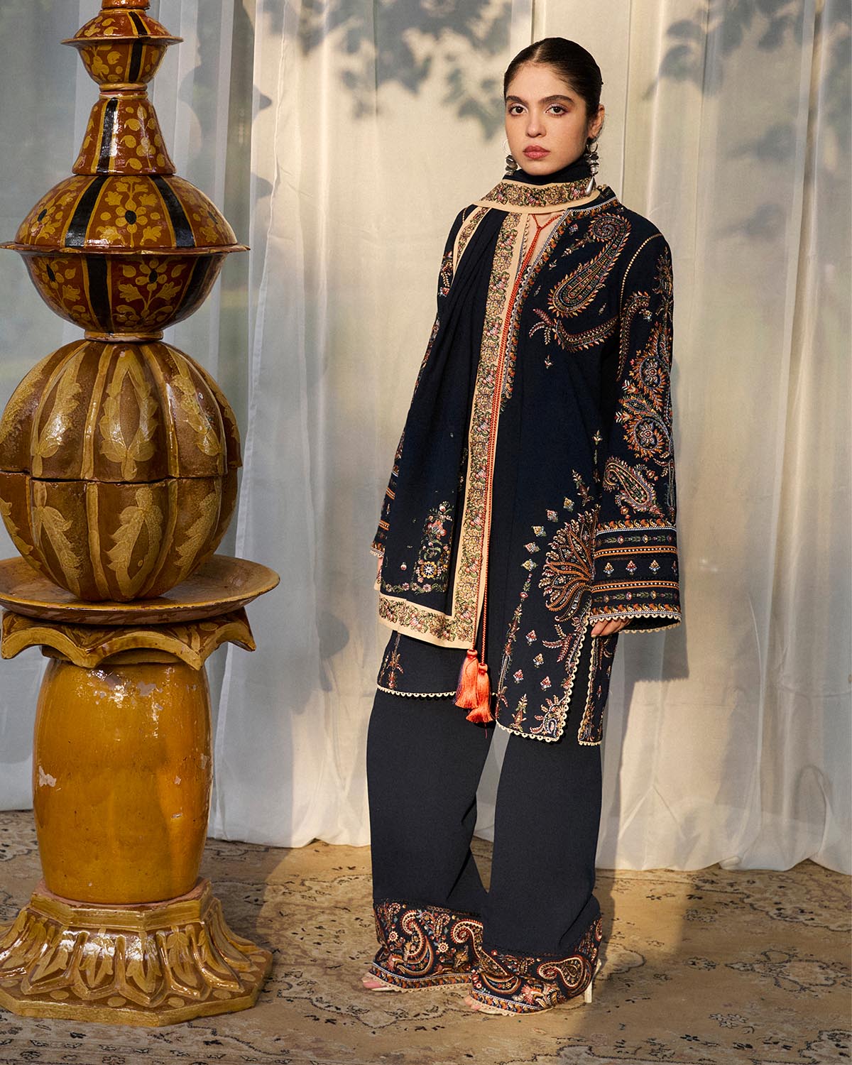 3 Piece Embellished Net Suit