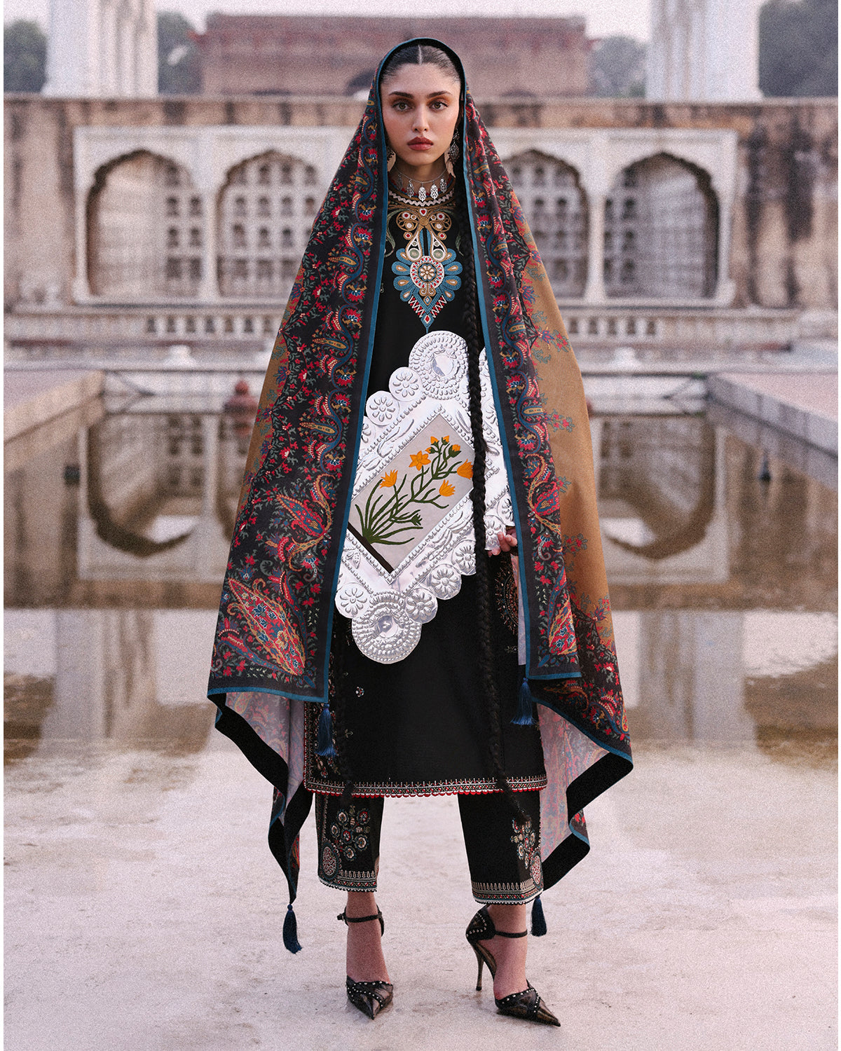 3 Piece Embroidered Velvet Suit