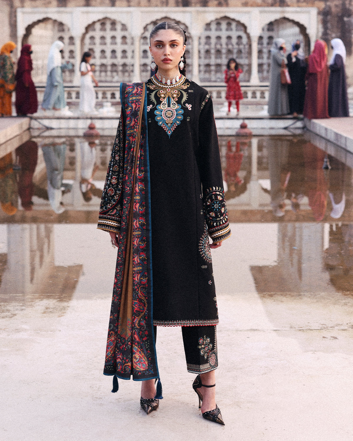 3 Piece Embroidered Velvet Suit