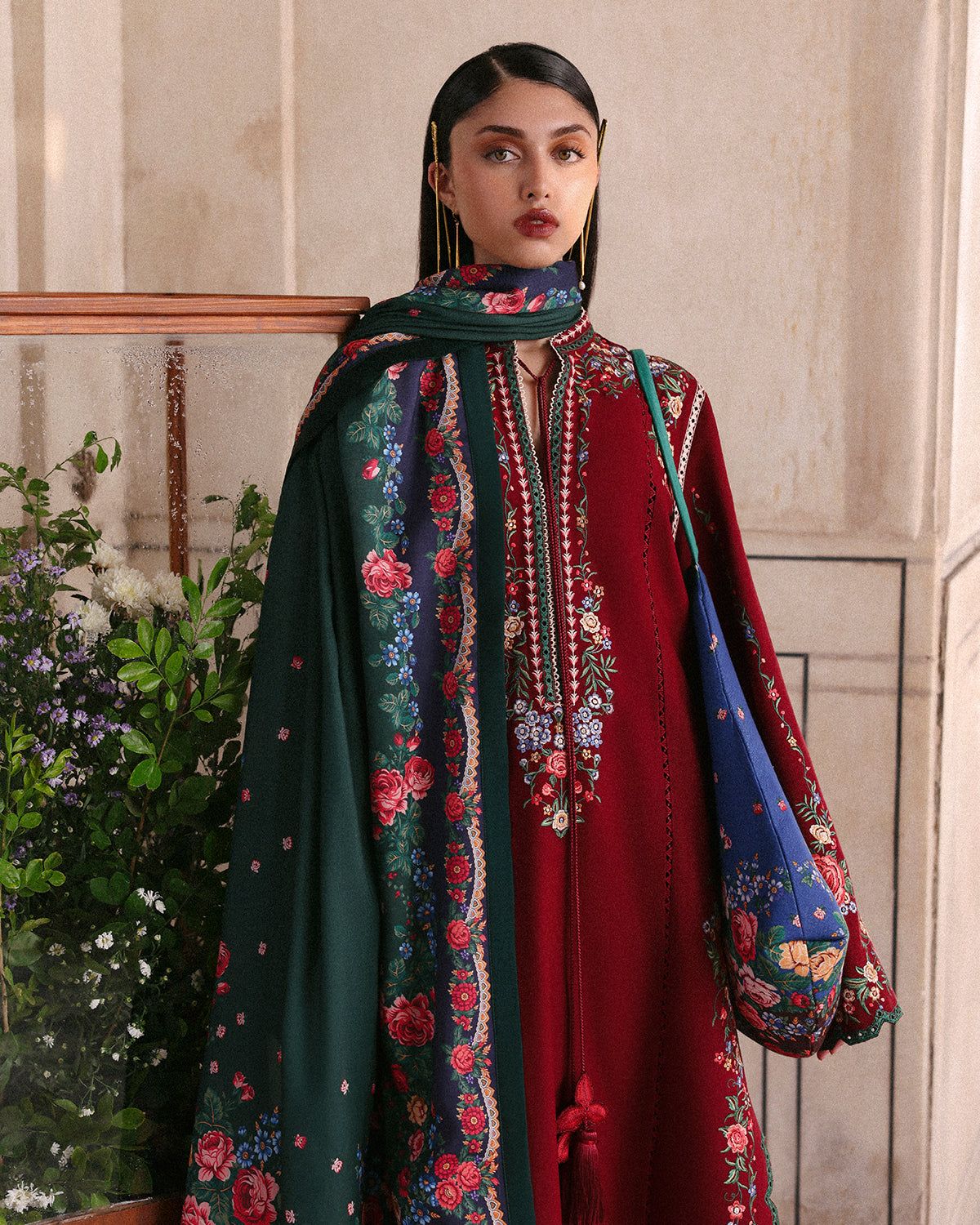 3 Piece Embroidered Velvet Suit
