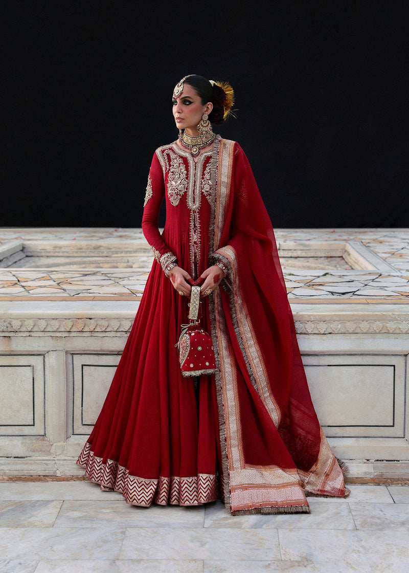 Dilrubah Style — Mairaz Deep Red Pishwas Set