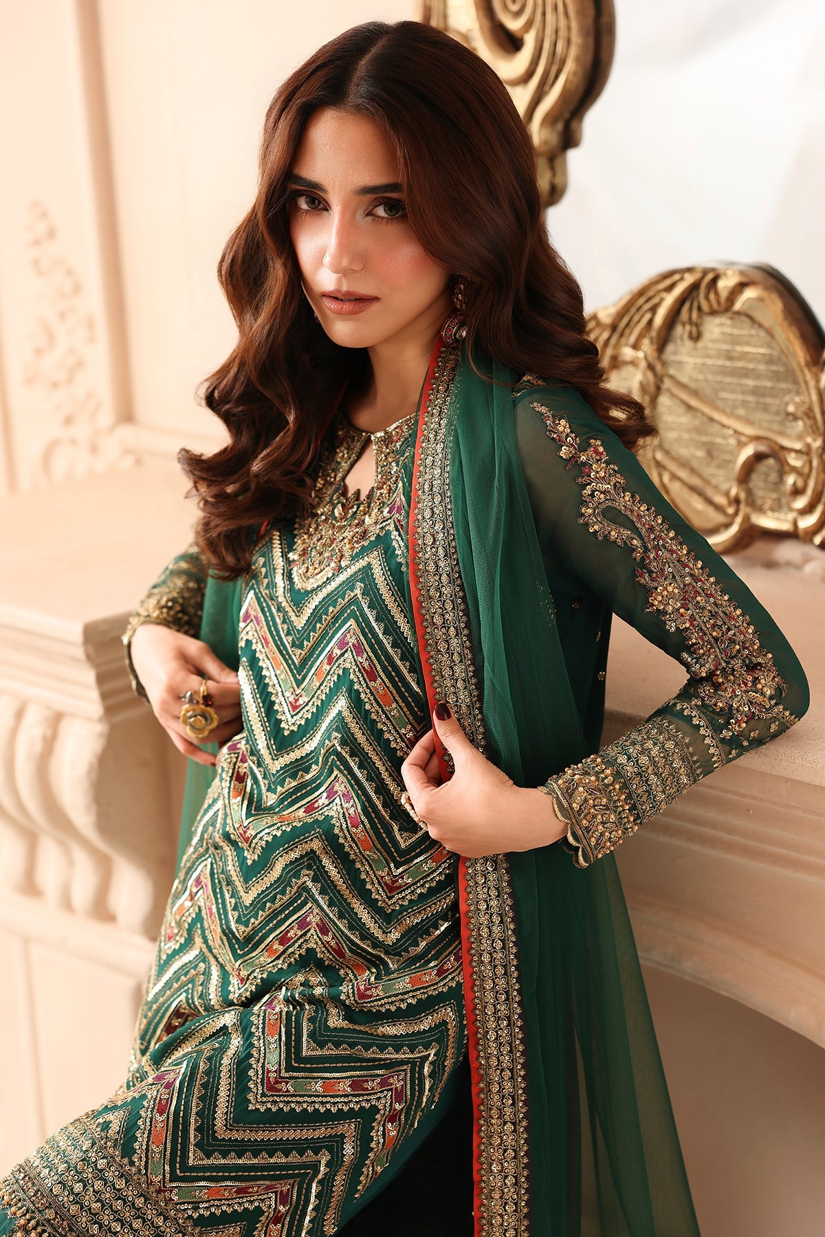 3-PC Unstitched Embroidered  Luxury Chiffon  DJW6-07