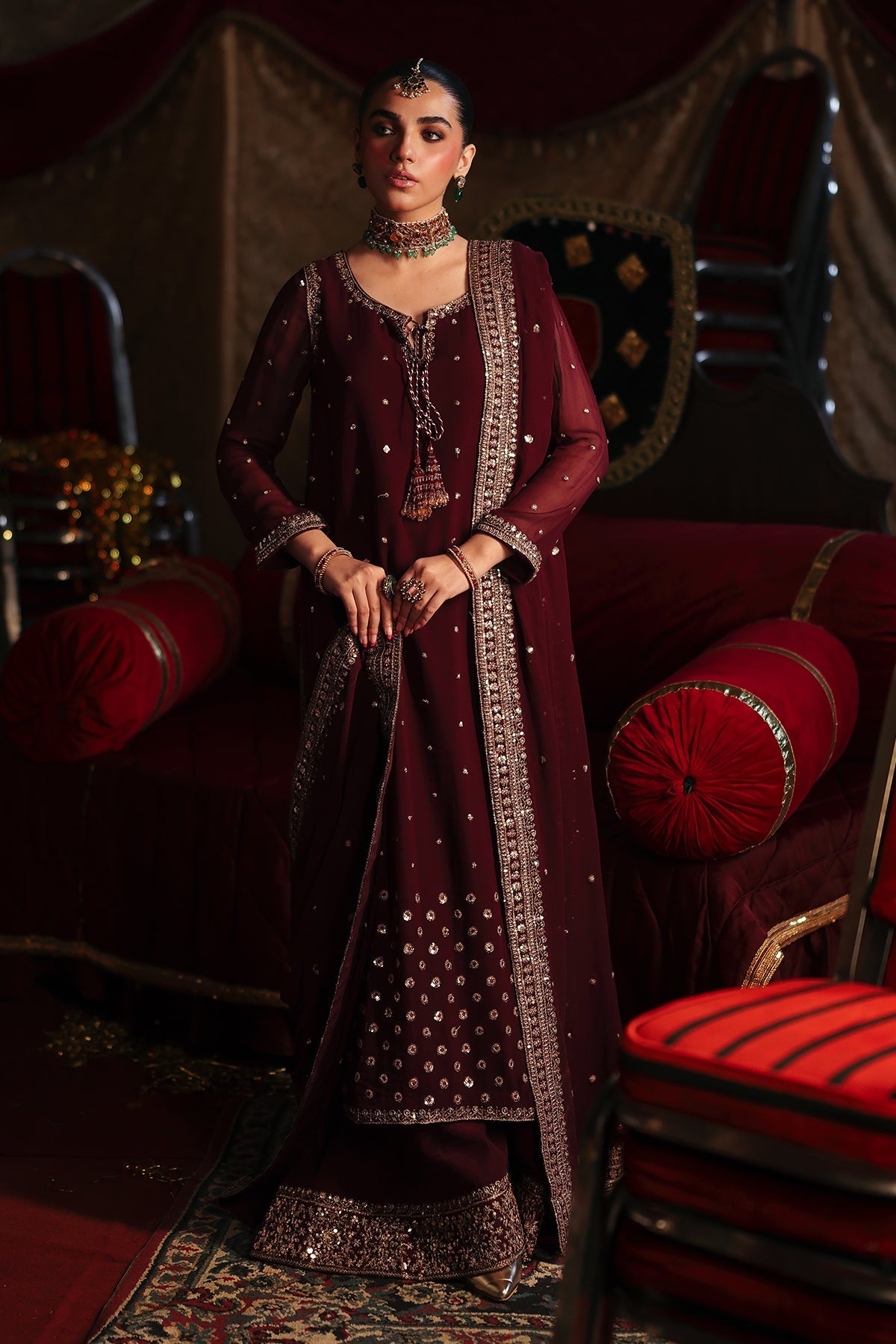 3-PC Embroidered Chiffon Suit CMA-5-145