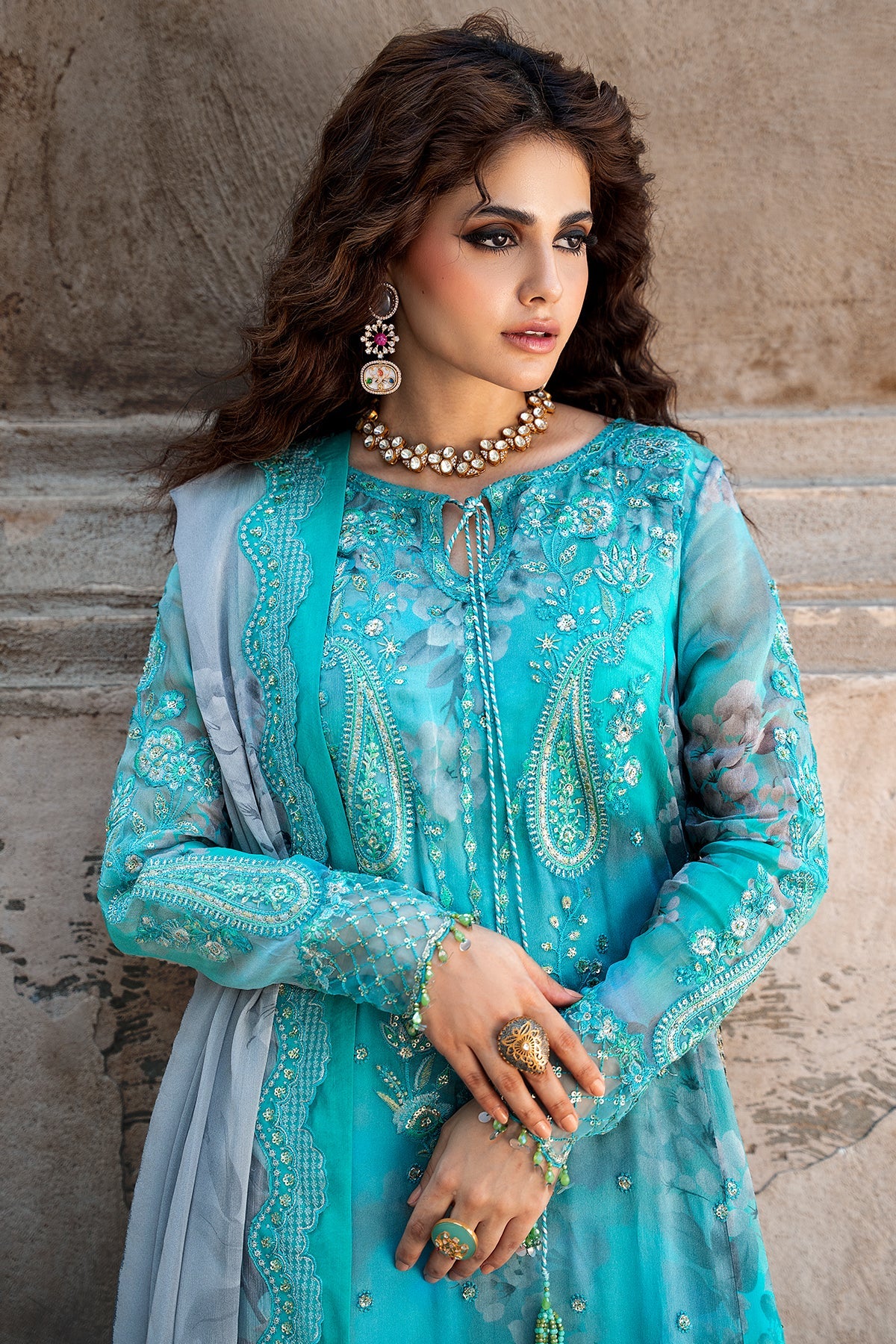 3-PC Stitched Embroidered Chiffon Collection VSLW6-08P