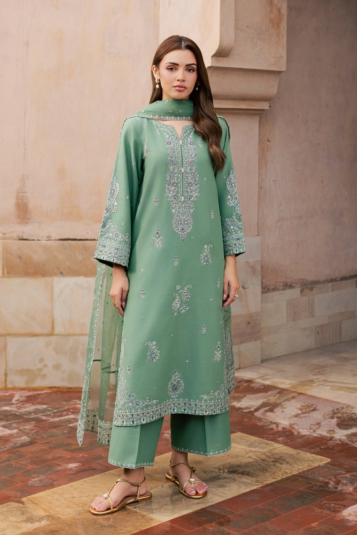 Sea Java 3Pc - Embroidered Khaddar Pret