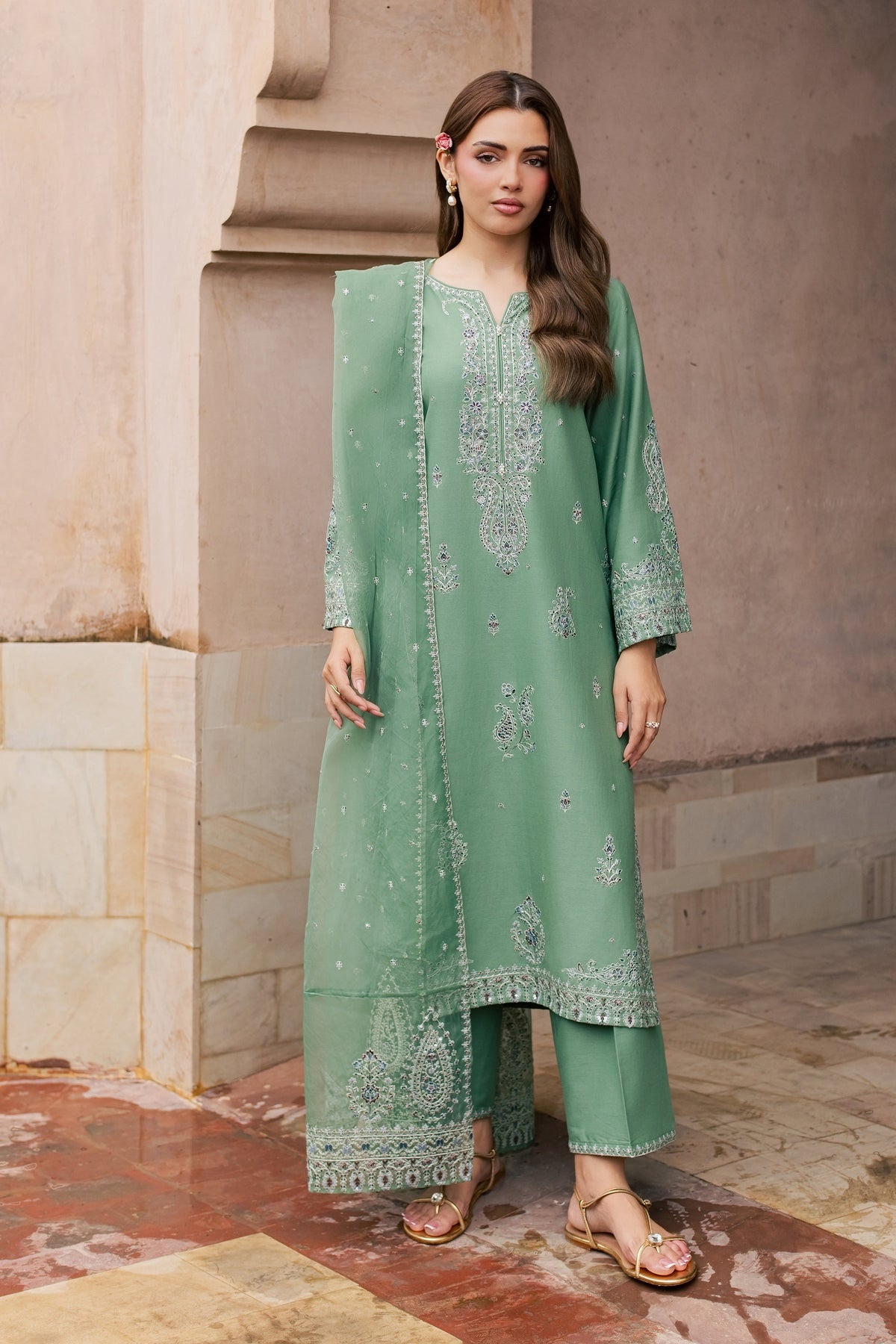 Sea Java 3Pc - Embroidered Khaddar Pret