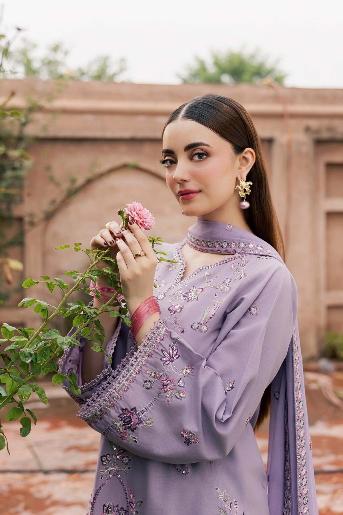 Lilac Petunia 3Pc - Embroidered Khaddar Pret