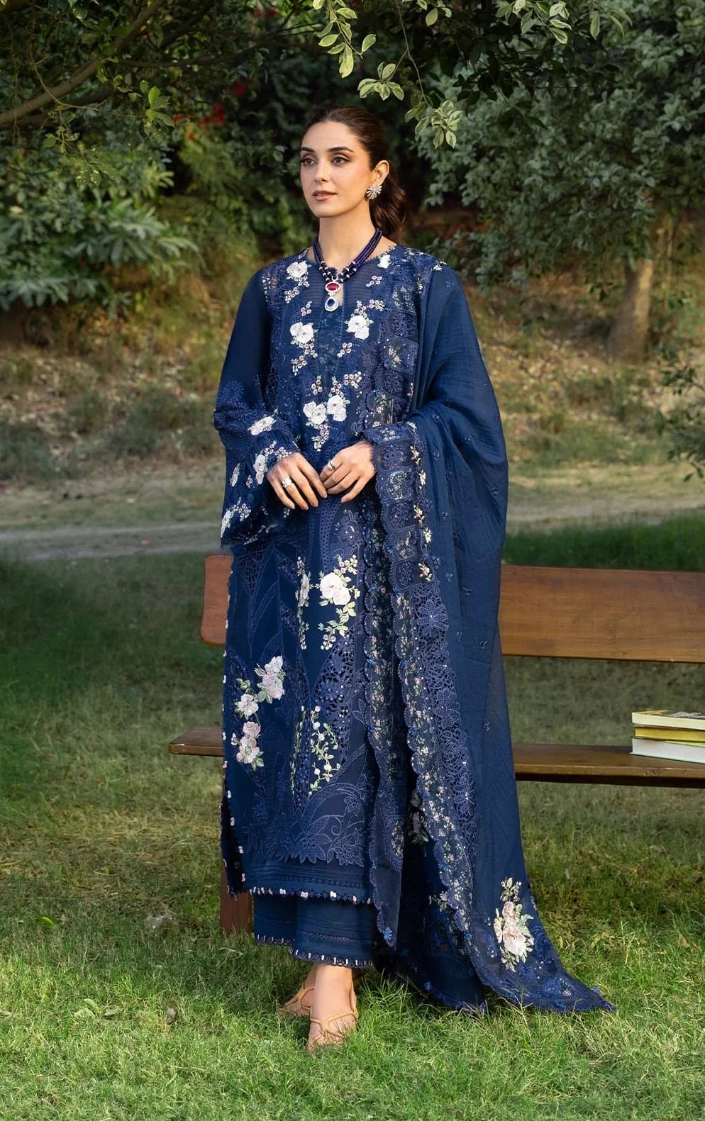 Elaf Luxury Lawn Embroidered Unstitched 3PC Suit | BlueBelle