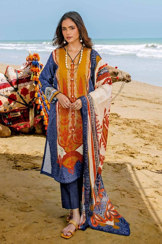3 Piece Digital Printed Corduroy Unstitched Suit With Cotton Net Dupatta