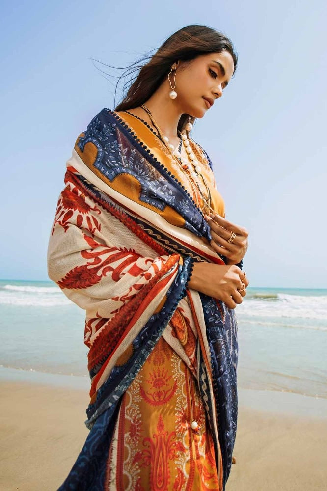 3 Piece Digital Printed Corduroy Unstitched Suit With Cotton Net Dupatta